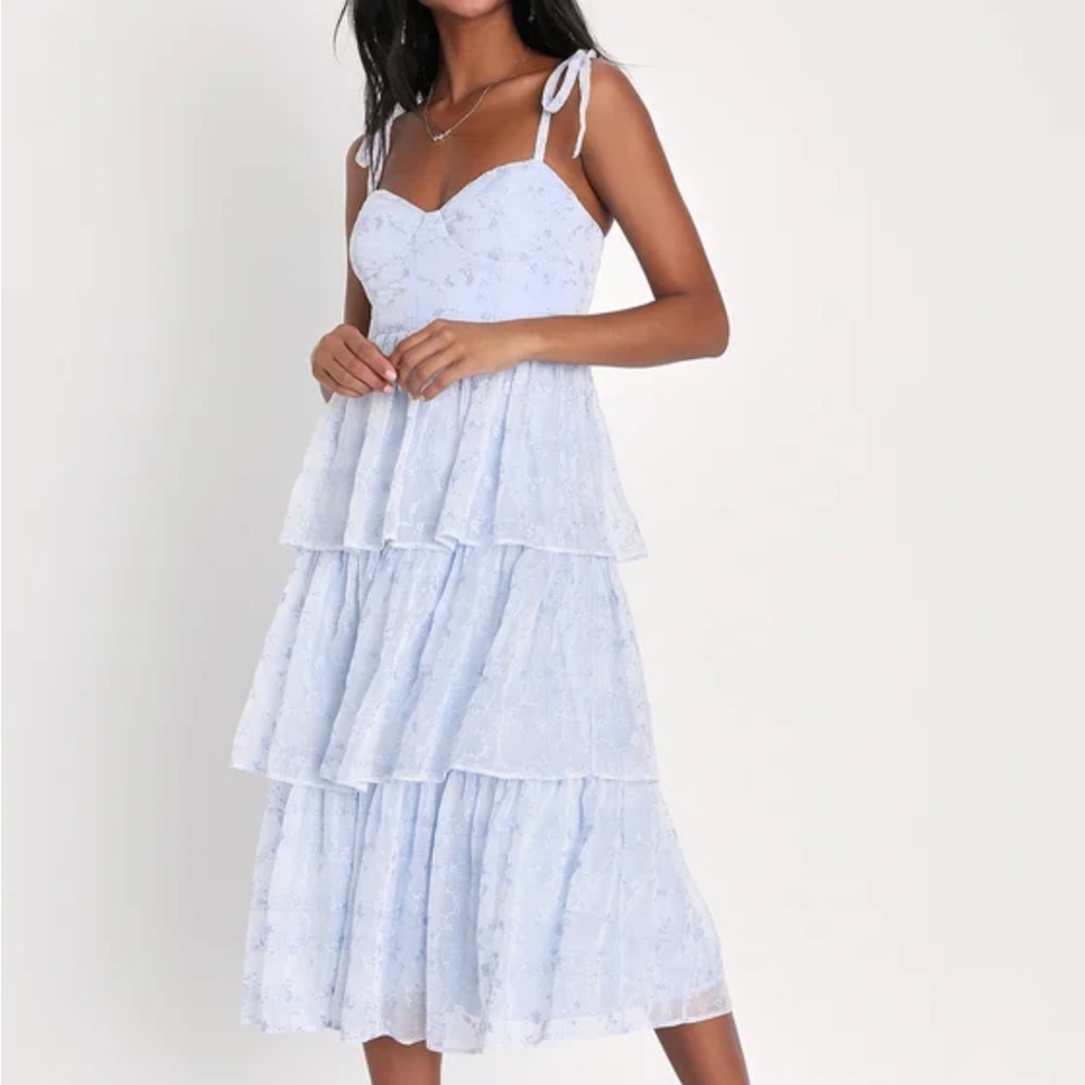 Light Blue Tiered Midi Dress
